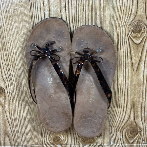 VIONIC Bella II Tortoise Shell Print Strap Comfort Flip Flop Sandals Women’s 9 - Picture 4 of 15